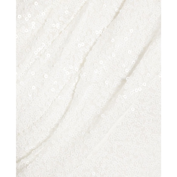 BADGLEY MISCHKA Sequin Asymmetric Drape Shoulder gown, Ivory, size 12 - Picture 3 of 7